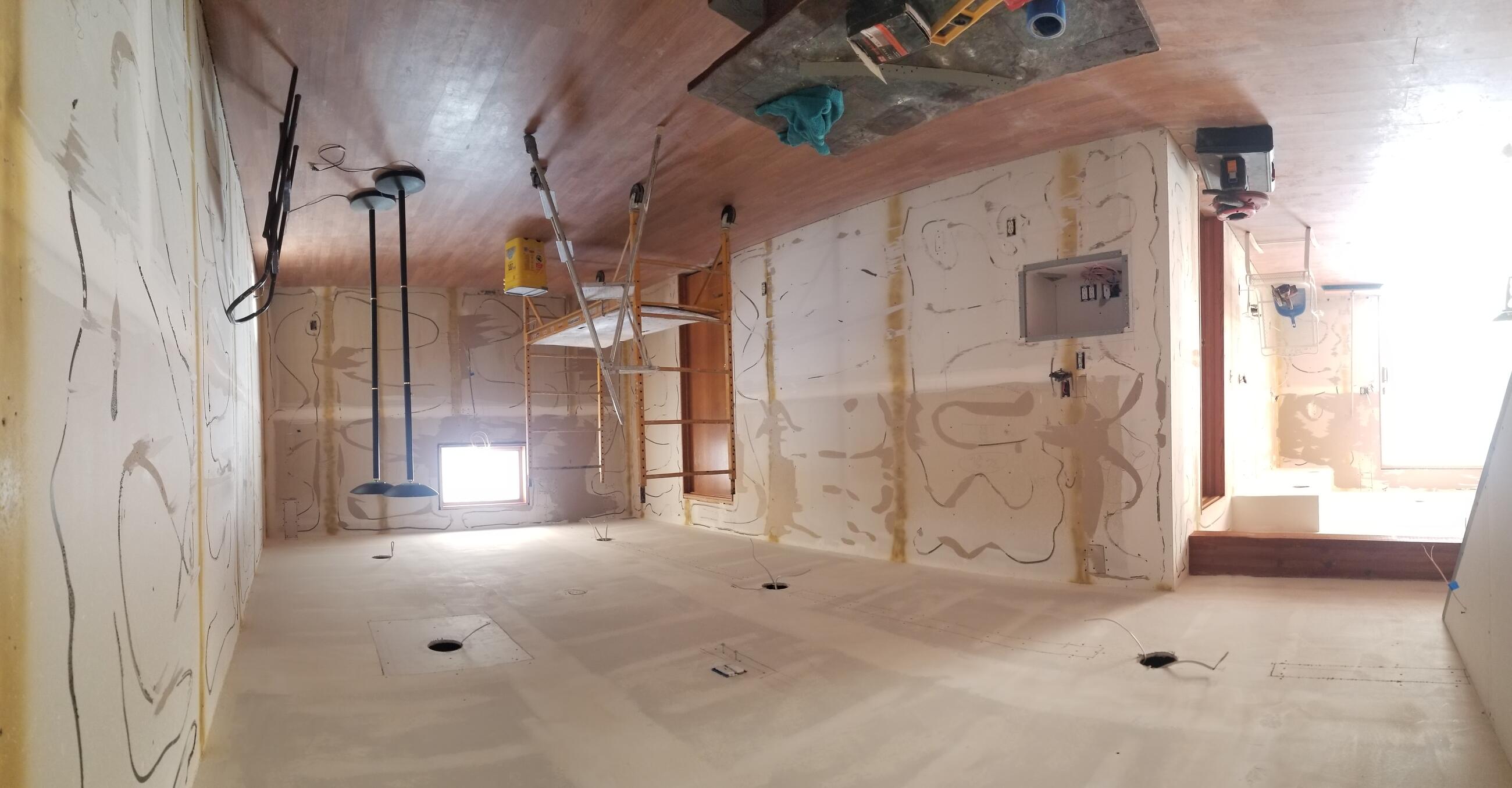 Panoramic of Clayton's Home theater room - Before