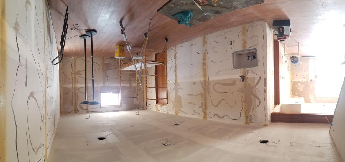 Panoramic of Clayton's Home theater room - Before